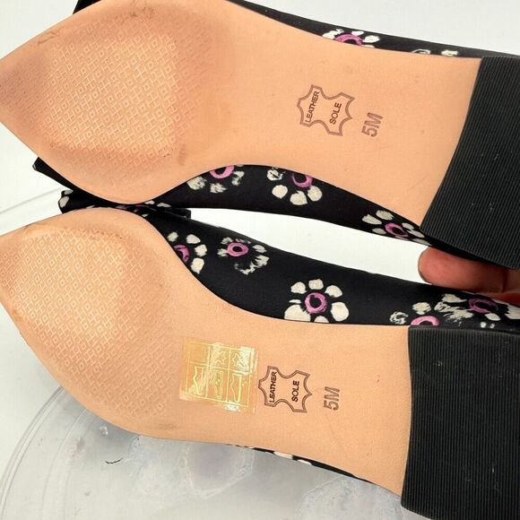 Tory Burch Rosalind Ballet Flats Women's Size 5 Black Floral Satin Bow Pointed - Picture 12 of 16
